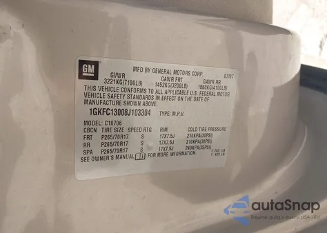 2008 GMC Yukon Sle z USA, uszkodzony, nr VIN 1GKFC13008J103304